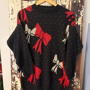 Vintage Ellen-D Festive Bow Knit Sweater Christmas. Made in USA. L